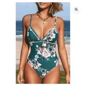 CUPSHE Women's One Piece Swimsuit size S Teal Blue Floral NEW WITH TAGS.
